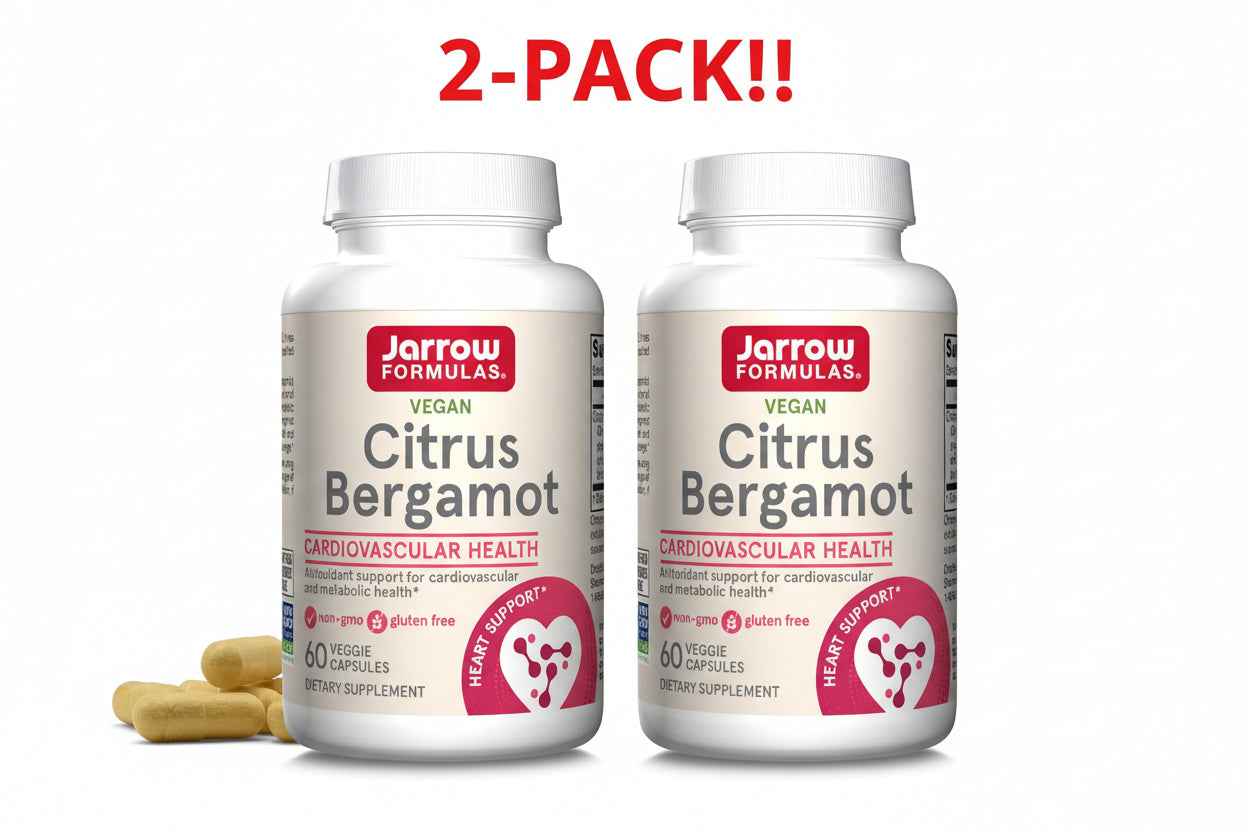 Two bottles of Jarrow Formulas Citrus Bergamot supplement on a white background with '2-Pack!' text.