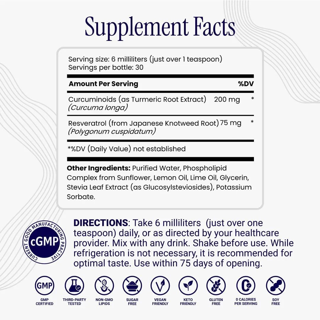 Rho Nutrition Liposomal Curcumin + Resveratrol, 12 fl oz (2 x 6 oz) – Double Pack! Peaceful Pleasures Health and Wellness