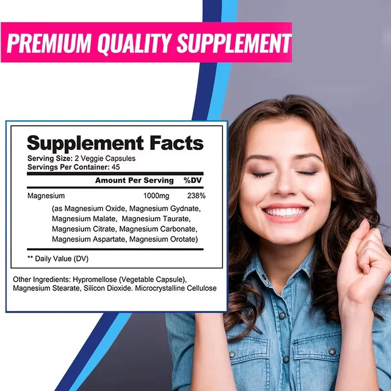Magnesium Complex Capsules with Malate and Glycinate Plus 8 Elemental Magnesium - 2 Pack (180 Capsules) Dietary Supplement Peaceful Pleasures Health and Wellness