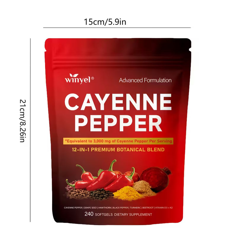 WINYEL Advanced Cayenne Pepper Softgels | D3+K2+Curcumin 240ct Peaceful Pleasures