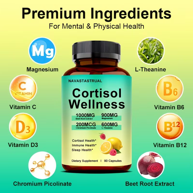 Cortisol Wellness Capsules 90ct – Magnesium, L-Theanine, Vitamins Peaceful Pleasures