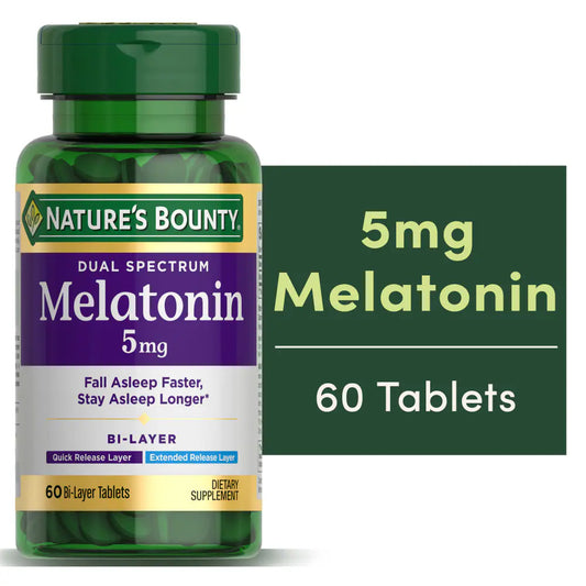 Nature's Bounty Dual Spectrum Melatonin 5mg supplement bottle on a white background
