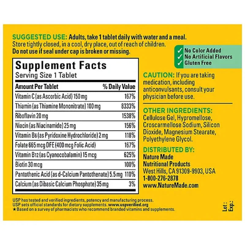 Nature Made Dietary Supplement Tablets Vitamin B-Complex Super + Vitamin C - 140 Count Nature Made Dietary Supplement Tablets Vitamin B-Complex Super + Vitamin C - 140 Count