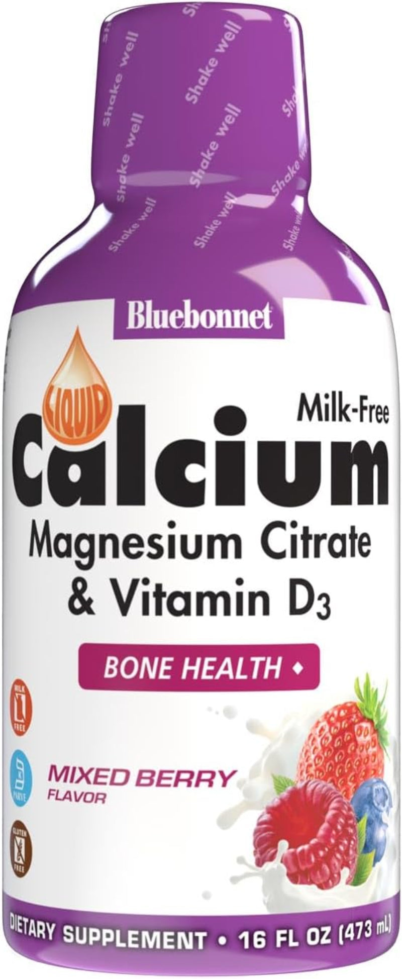 Bluebonnet Calcium supplement bottle with purple cap and label on a white background