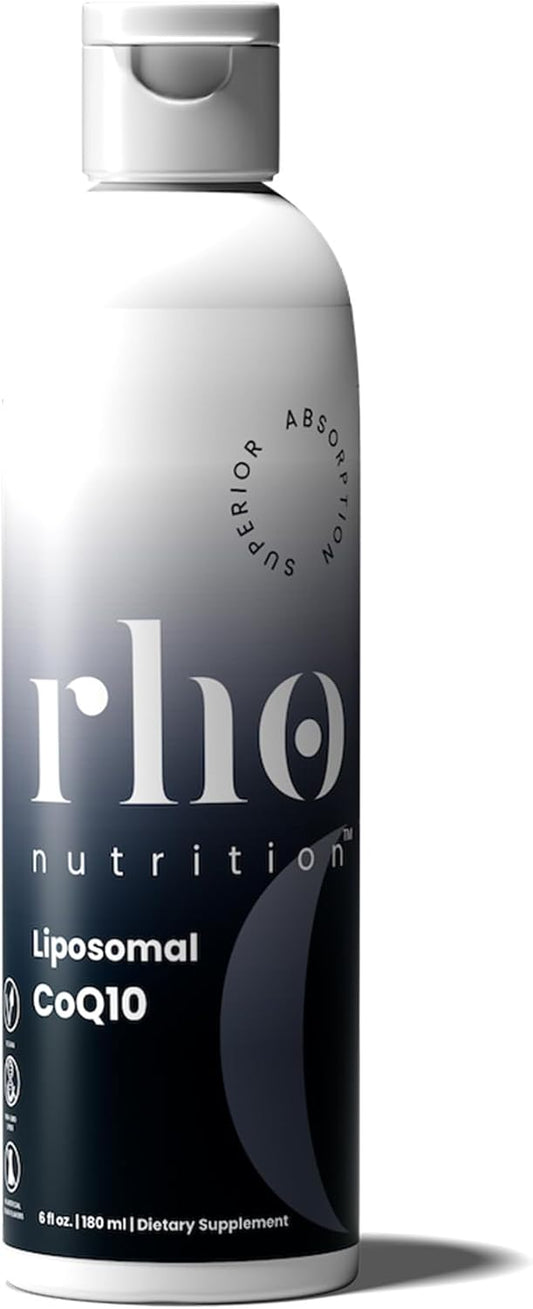 White supplement bottle labeled 'rho nutrition' on a white background