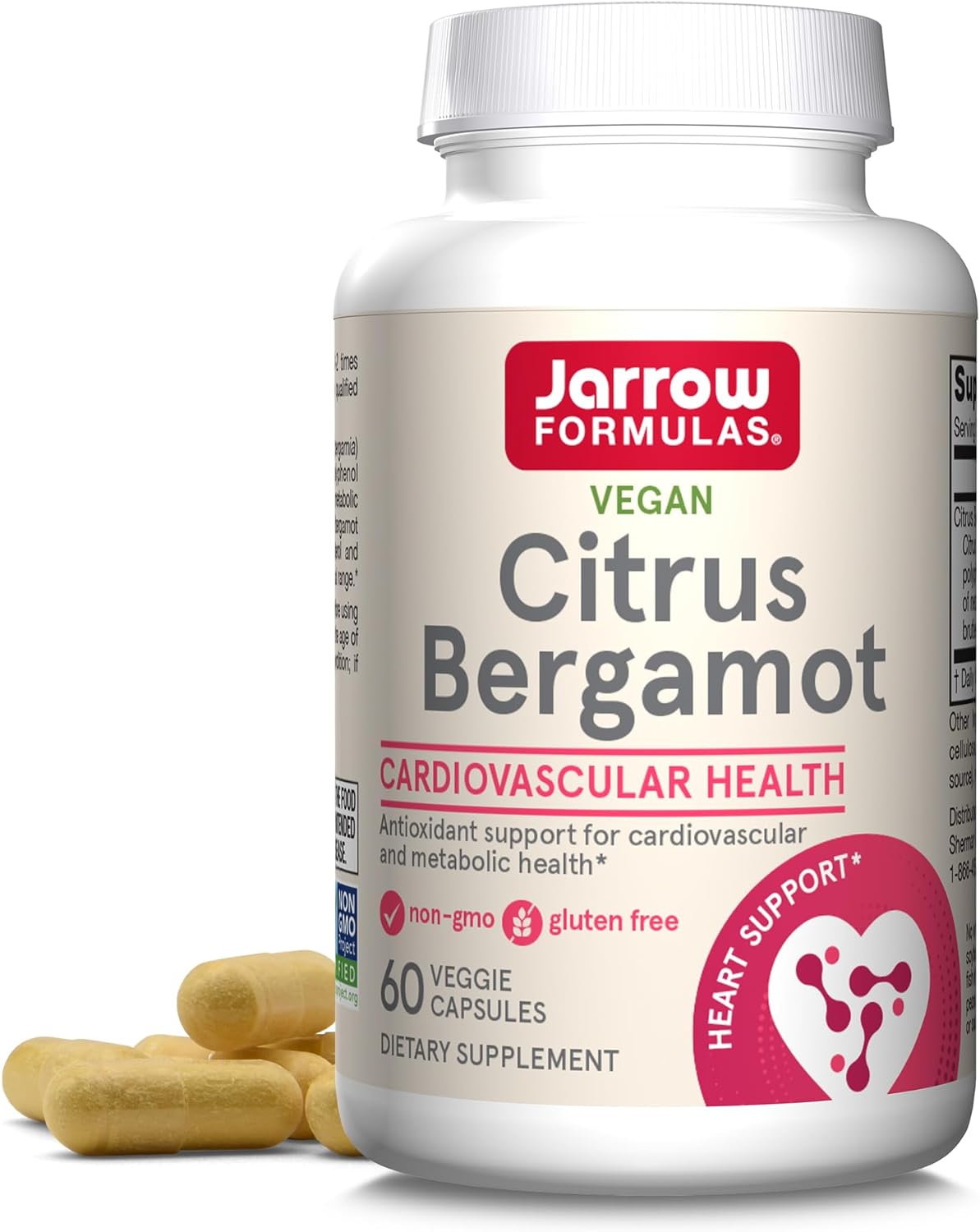 Jarrow Formulas Citrus Bergamot supplement bottle with capsules on a white background