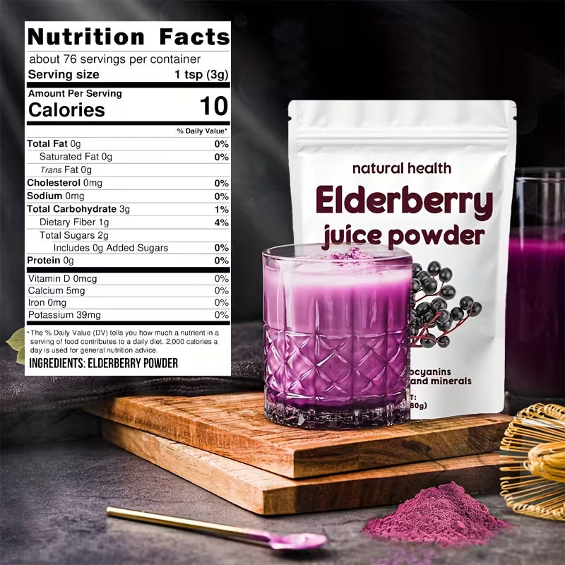 Elderberry Juice Powder 6.34oz – Natural Freeze-Dried Fruit Powder Peaceful Pleasures