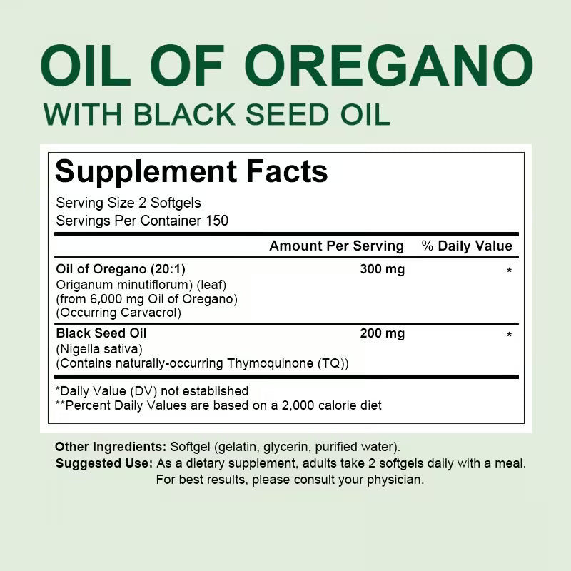Oil of Oregano Softgels 6200mg – 300 Count | 4X Strength Carvacrol & Thymoquinone Peaceful Pleasures