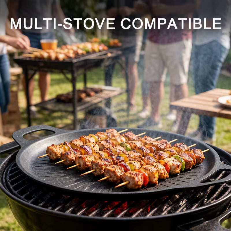 BBQ Griddle Pan with Dual-Handle & Oil Drain Groove Peaceful Pleasures