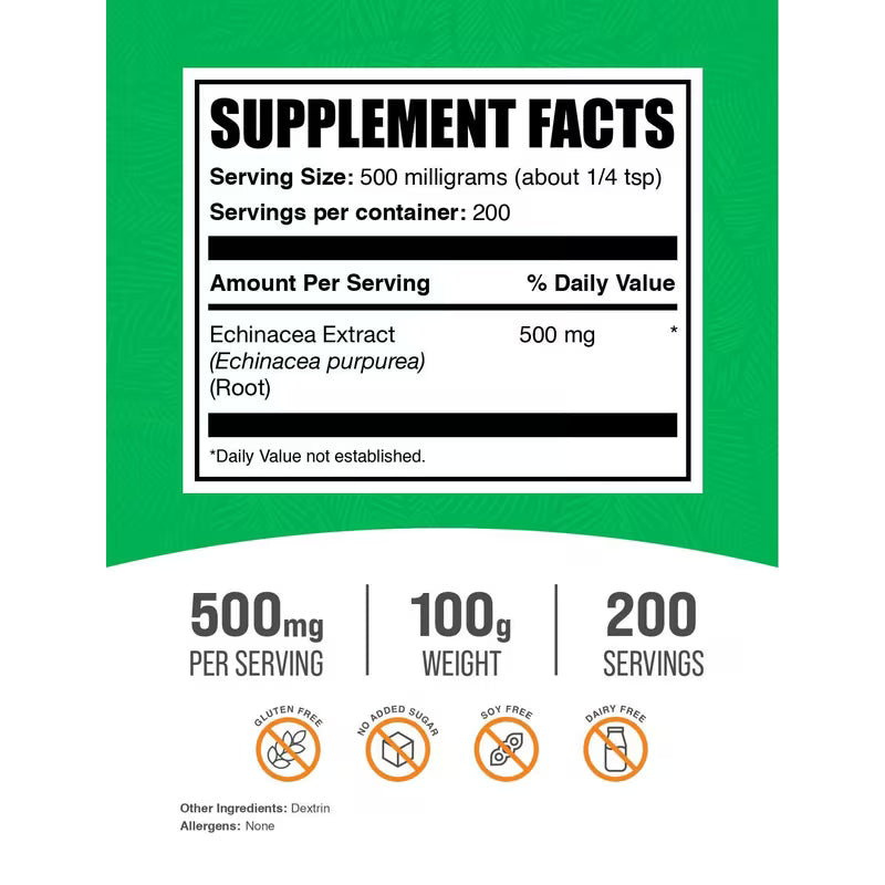 Supplement facts label with green border on a white background