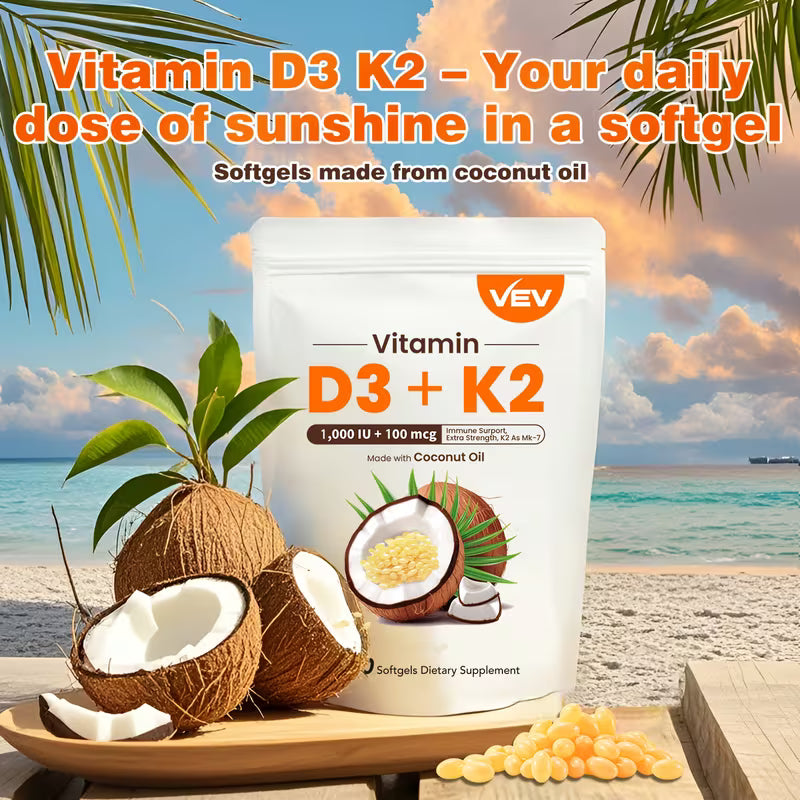 VEV Vitamin D3 1000 IU + K2 50 mcg Softgels (60/300 ct)