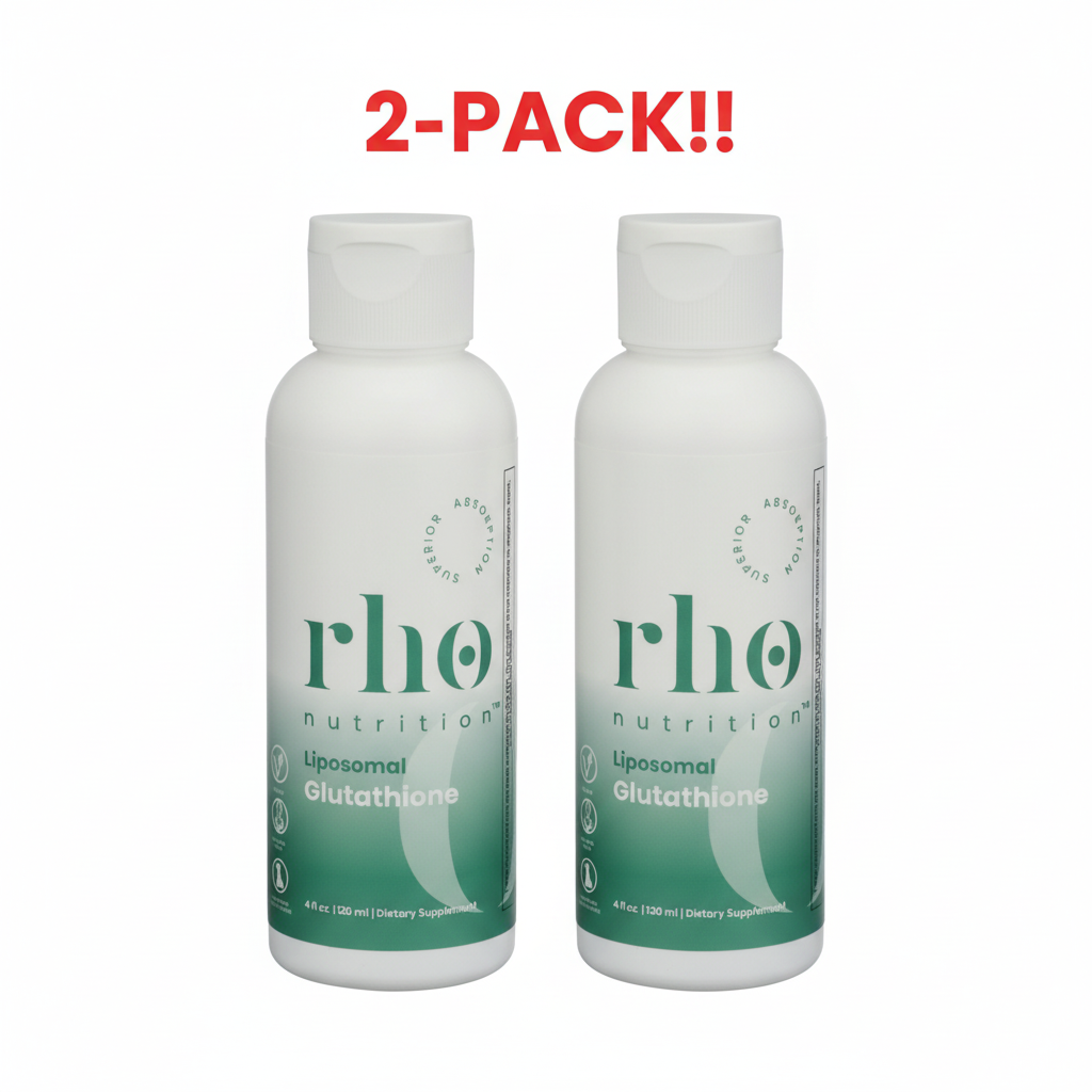 Two bottles of rho nutrition Liposomal Glutathione on a white background with '2-Pack!!' text above.