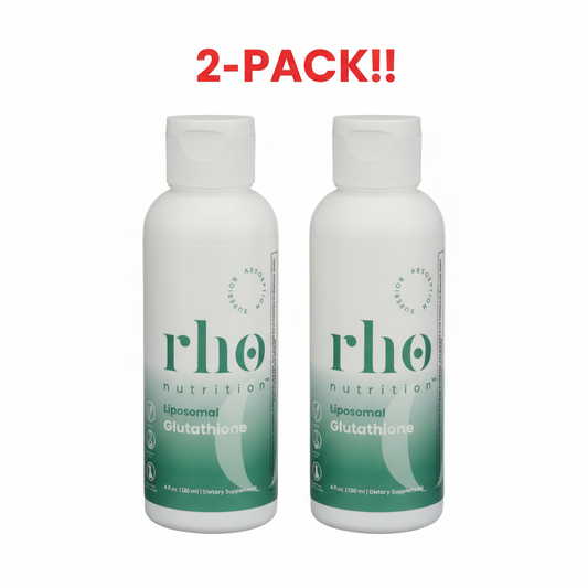 Two bottles of rho nutrition Liposomal Glutathione on a white background with '2-Pack!!' text above.
