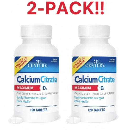 21st Century Calcium Citrate + D3 Caplets Maximum - 120 ct (2-Pack) Peaceful Pleasures