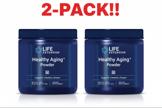 Two containers of Life Extension Healthy Aging Powder on a white background with '2-Pack!!' text above.