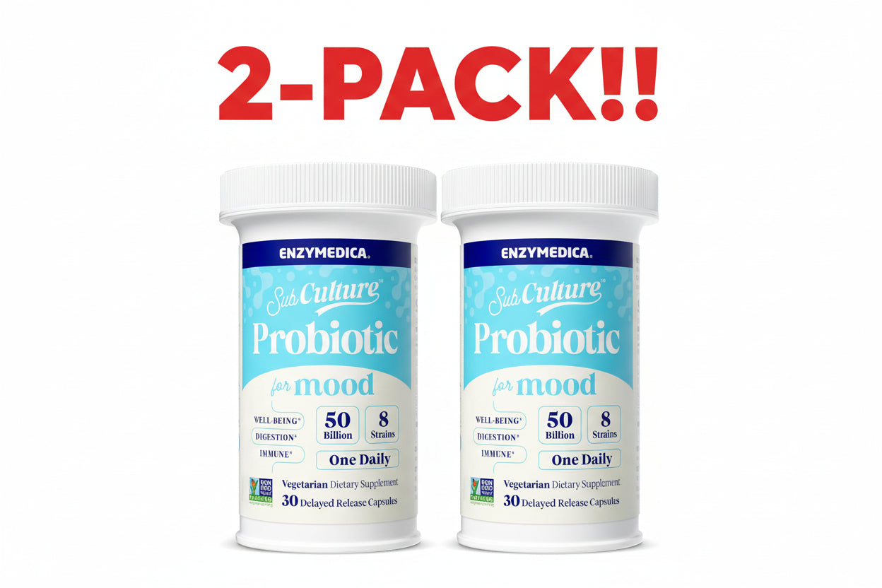 Two Enzymedica Probiotic Culture for Mood containers with a '2-Pack!' label on a white background.