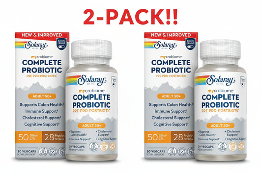 Solaray Mycrobiome Complete Probiotic Adult 50+ Double Pack! – 50 Billion CFU, 28 Strains (60 VegCaps Total, Unflavored)
