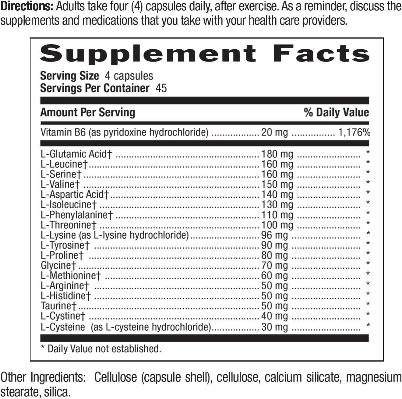 Supplement facts label with detailed nutritional information on a white background