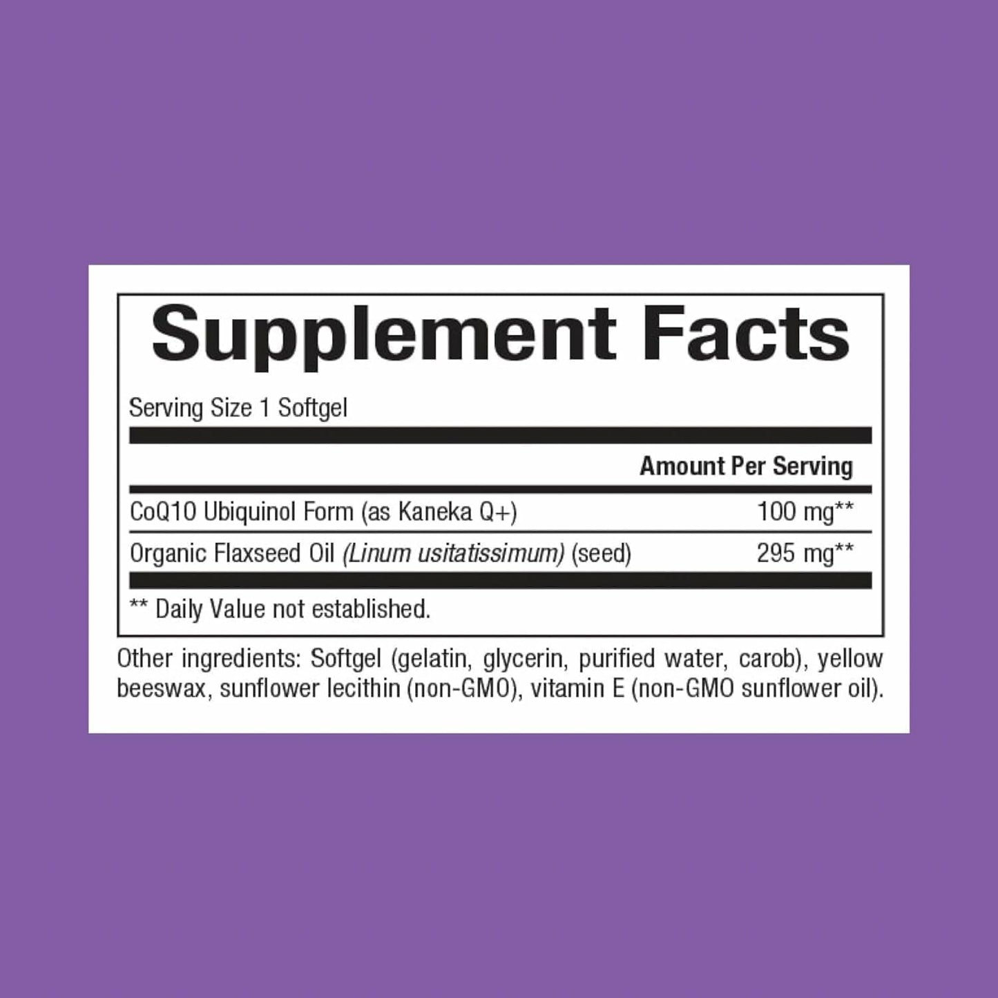 Supplement facts label on a purple background