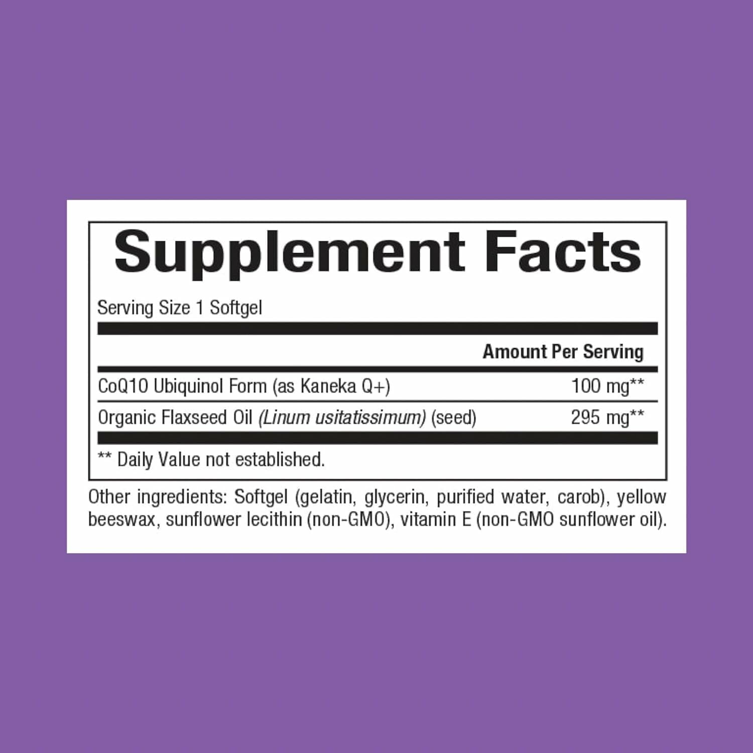 Supplement facts label on a purple background