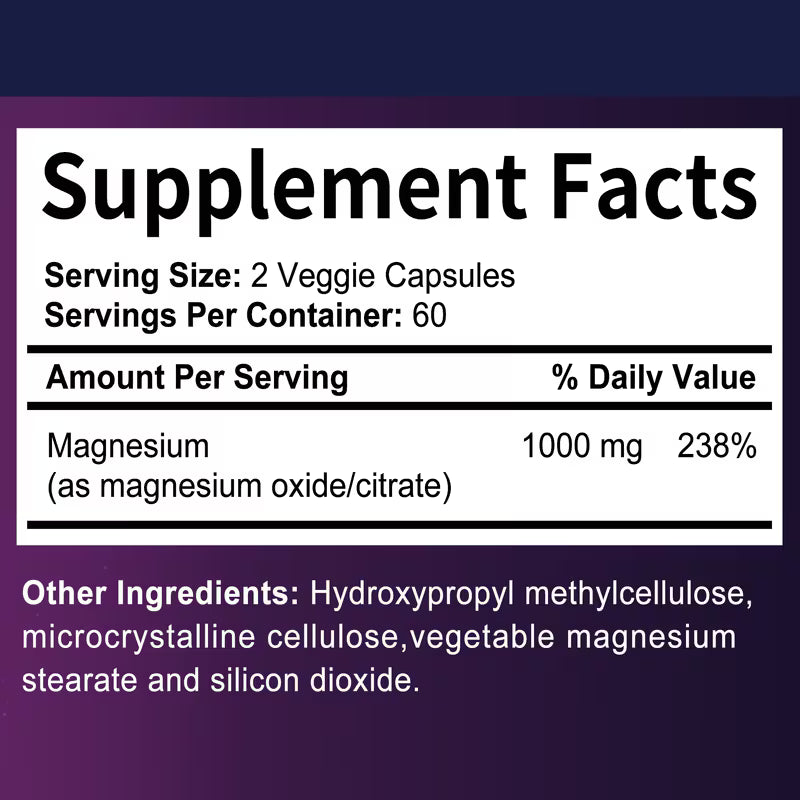 Magnesium Citrate – Bone & Muscle Health – 120 Capsules (2-Pack) Peaceful Pleasures