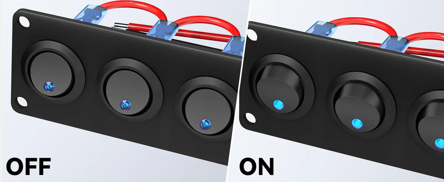 DaierTek 6 Gang Rocker Switch Panel 12V Round Toggle Switch Panel 3 Pin Light 12 Volt DC 20A SPST On-Off Switch for Marine Boat Peaceful Pleasures Health and Wellness