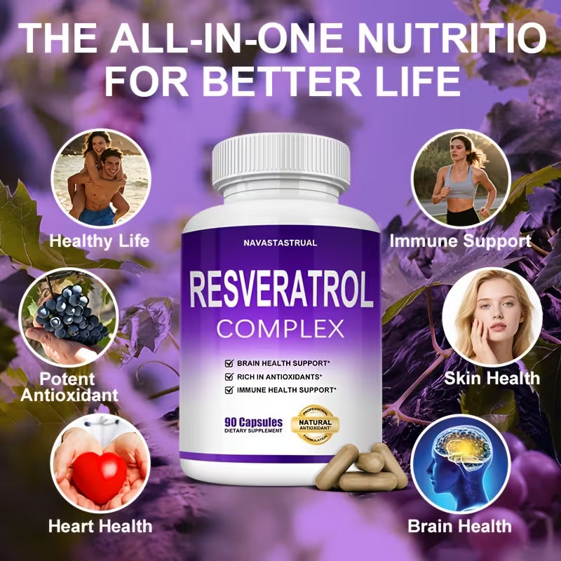 Resveratrol Complex Supplement – 90 Capsules Dietary Supplement Peaceful Pleasures