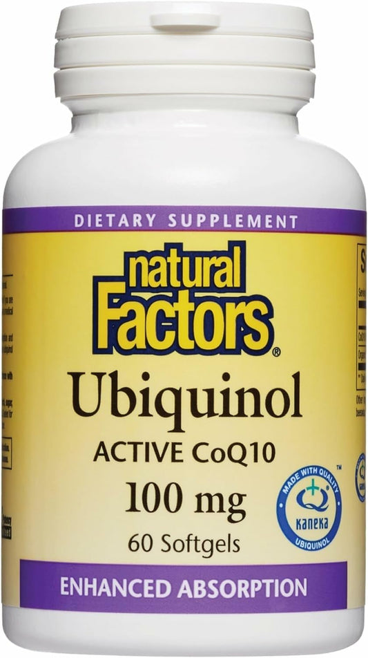 Natural Factors Ubiquinol Active CoQ10 dietary supplement bottle on a white background