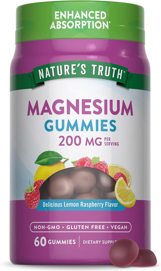 Nature's Truth Magnesium Gummies 200 mg Lemon Raspberry 60 Gummies support relaxation and muscle health