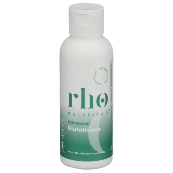 Bottle of rho nutrition Liposomal Glutathione on a white background