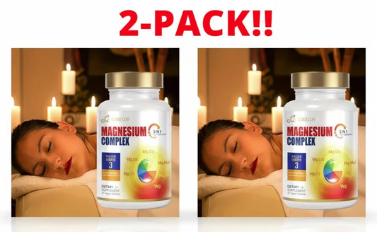 5-In-1 Magnesium Complex - Glycinate, Malate, Taurate, Lactate & Citrate - Max Absorption 90 Caps 2Pack! 180 Caps Total Peaceful Pleasures Health and Wellness