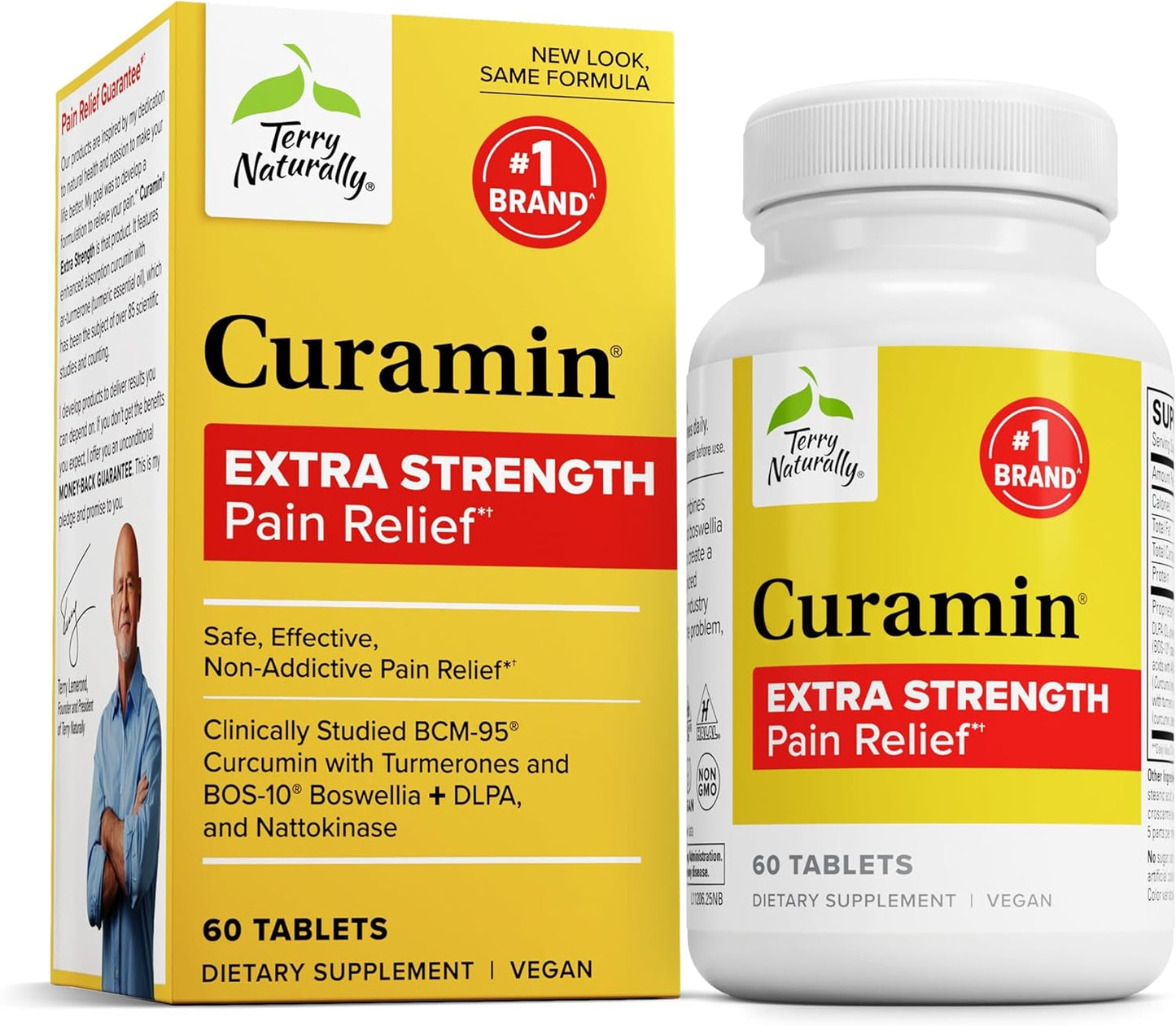 Curamin Extra Strength Pain Relief supplement packaging and bottle on a white background