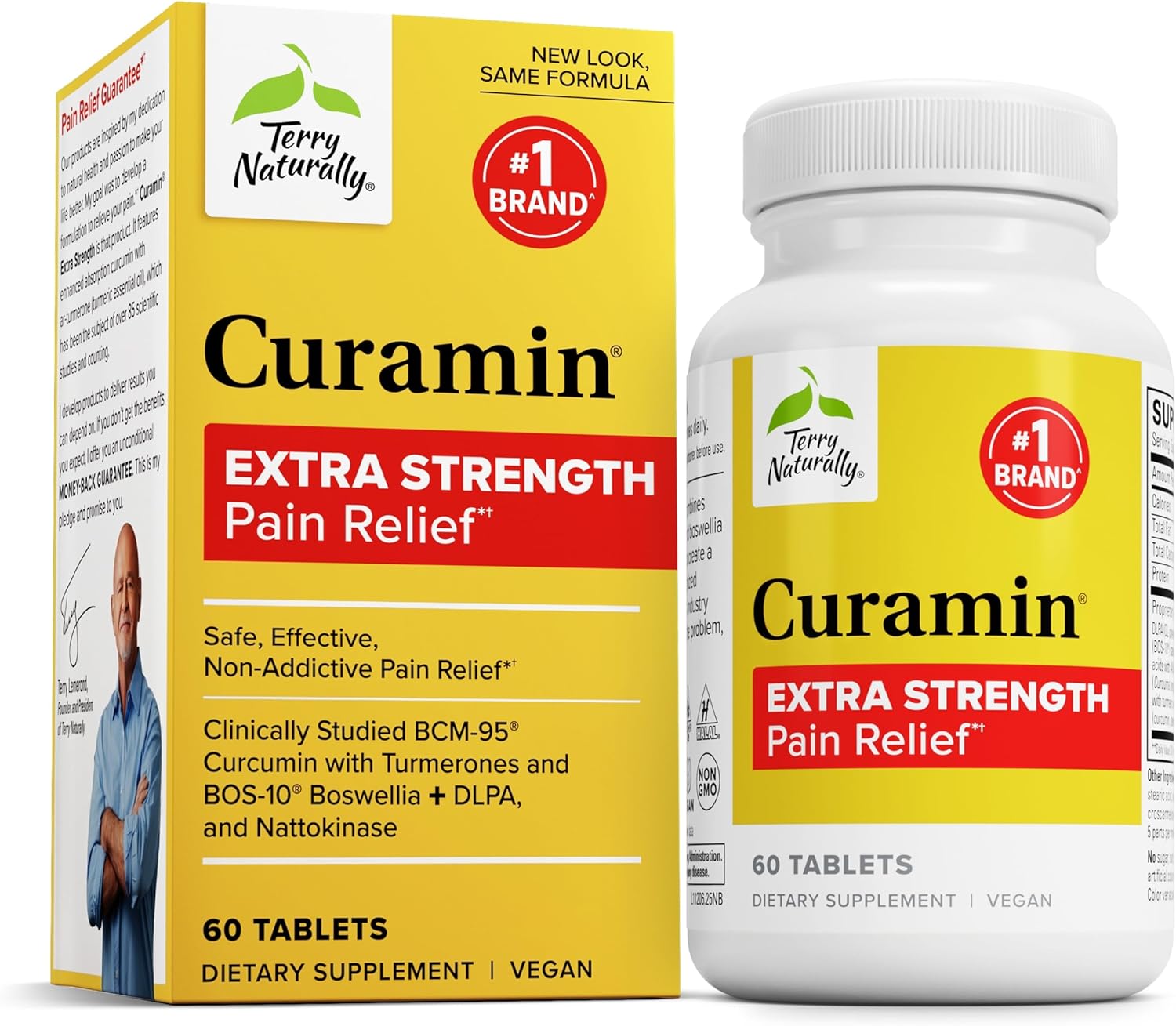 Curamin Extra Strength Pain Relief supplement packaging and bottle on a white background