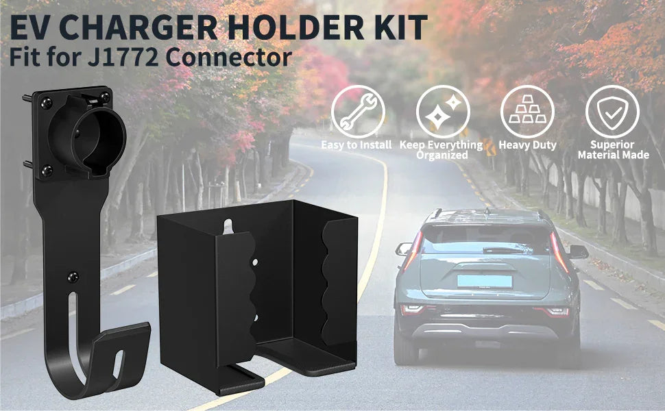 EV Charger Holder Wall Mount Kit EV Charger Holster Dock for SAE J1772 Connector J-Hook EV Charger Cable Holder EV Charging Box Peaceful Pleasures Health and Wellness