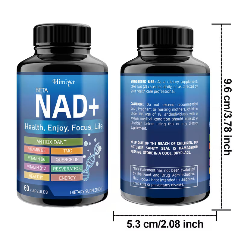 NAD+ Capsules 60ct – TMG, Quercetin, Resveratrol, B3, B6, B12 Peaceful Pleasures