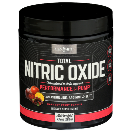Supplement container labeled 'Total Nitric Oxide' by GNIT on a white background