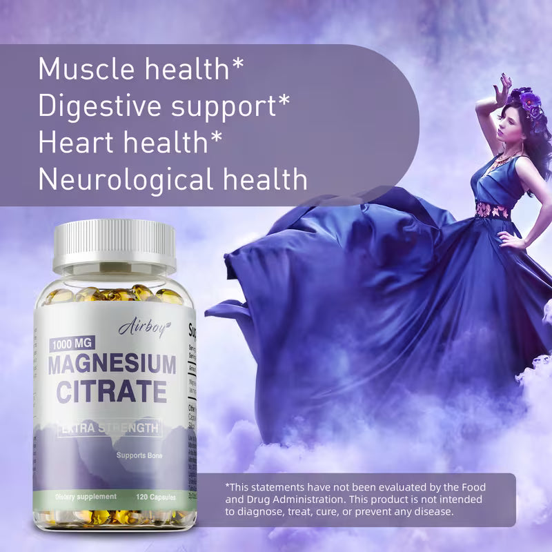 Magnesium Citrate 1000mg – Muscle & Nerve Support, 120 Capsules Peaceful Pleasures