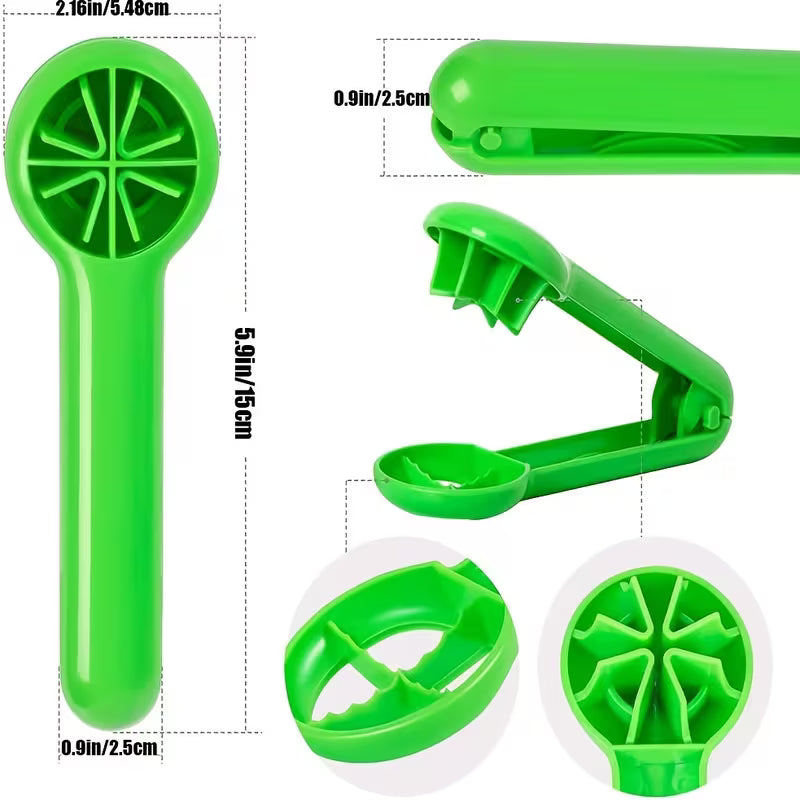 Green kitchen tool with measurements on a white background