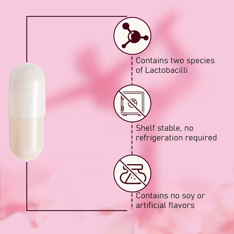 Product packaging with lactobacilli information on a pink background