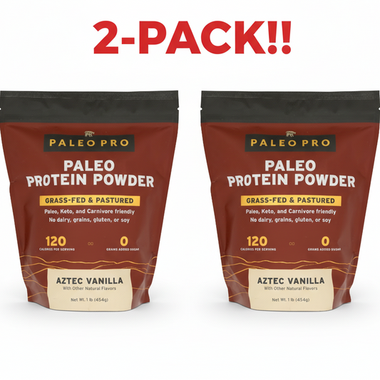Two packs of Paleo Pro Aztec Vanilla protein powder on a white background with '2-Pack!!' text above.