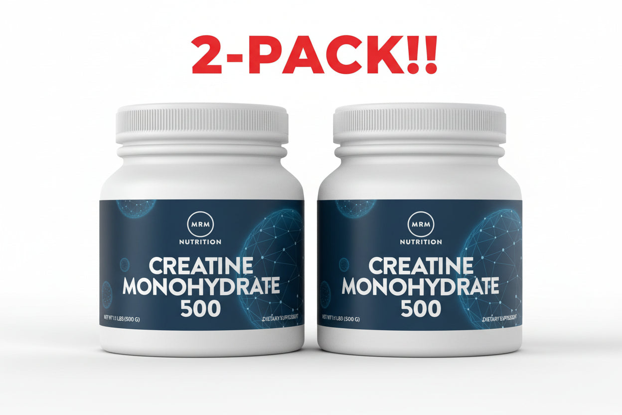 Two bottles of creatine monohydrate supplements with a '2-Pack!' label on a white background.