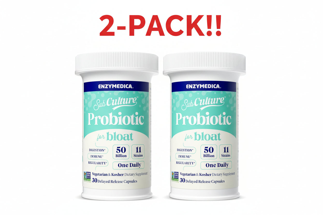 Two Enzymedica Probiotic plus bloater containers on a white background with '2-Pack!' text.