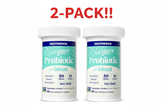 Two Enzymedica Probiotic plus bloater containers on a white background with '2-Pack!' text.