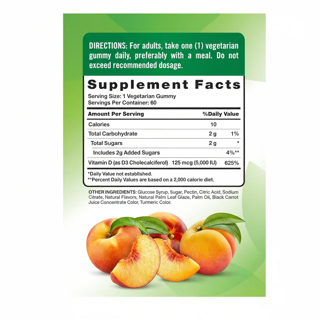 Nature's Truth Vitamin D3 Gummies 5000 IU | Peach 60ct Peaceful Pleasures Health and Wellness