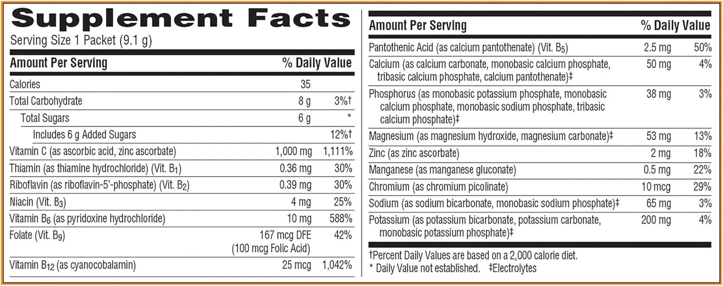 Supplement facts label for a product with various nutrients listed.