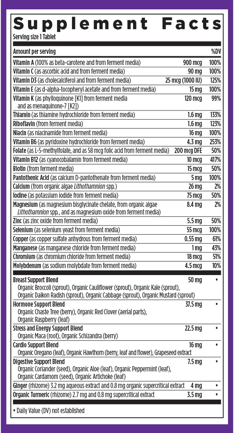 Supplement facts label on a purple background