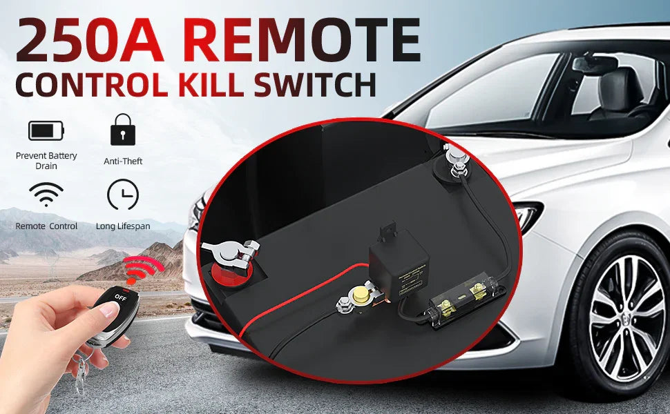 Kill Switch for Car 12V Remote Battery Disconnect Switch 250A Anti-Theft Remote Control Switch with Two Wireless Remote Control Peaceful Pleasures Health and Wellness