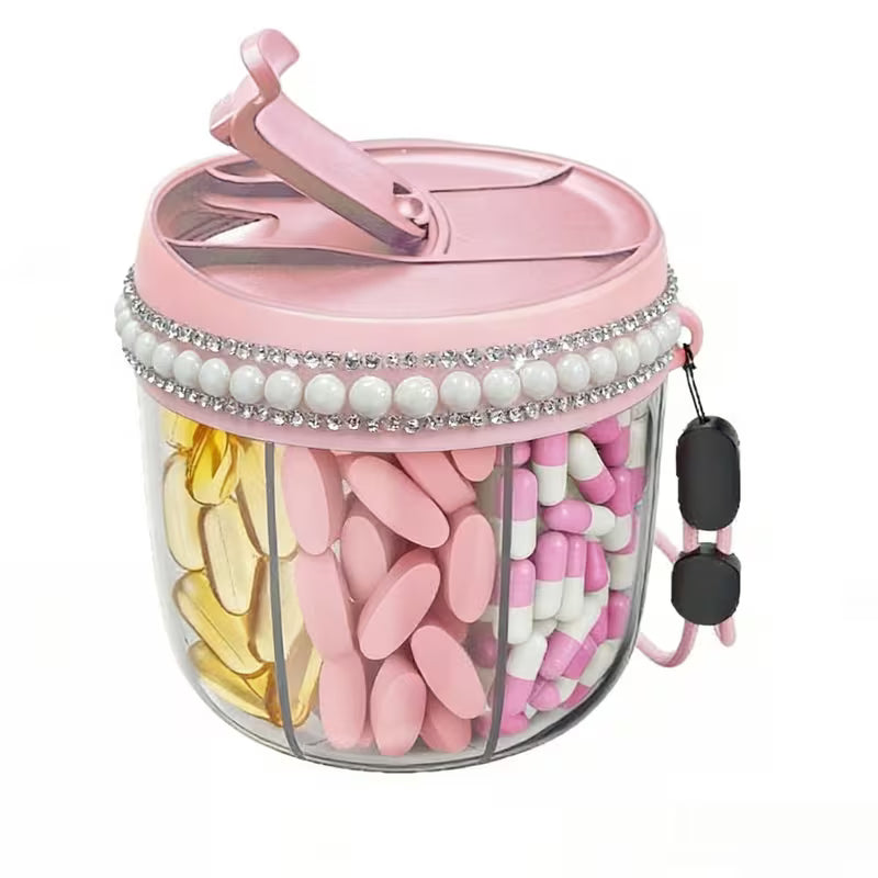 Pink Pill Organizer with Lanyard – 7-Day Travel Case Peaceful Pleasures