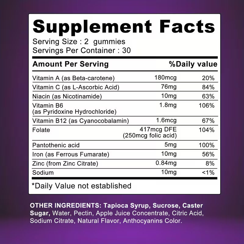 Iron with Vitamin A, B6 & Zinc – Energy Supplement 60ct (2-Pack) Peaceful Pleasures