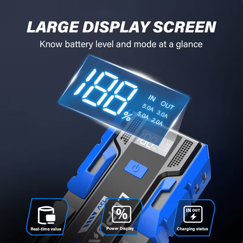 Battery level indicator with large display screen on a dark background